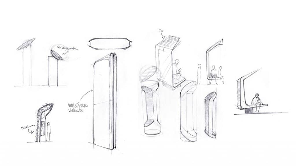 Skizzen von Varianten einer Stele für eine Mobilitätsstation