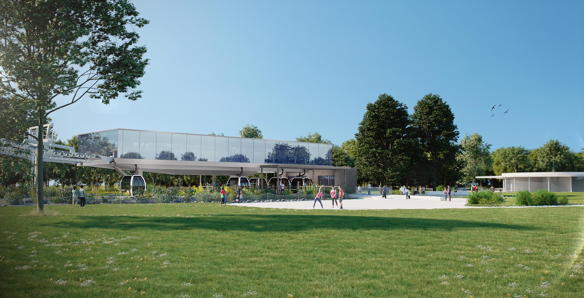 Doppelmayr Seilbahn Station im Park der Bundesgartenschau 2023