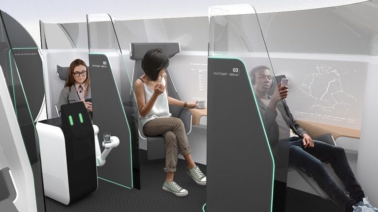 Passagiere im Innenraum eines Hyperloop Pod