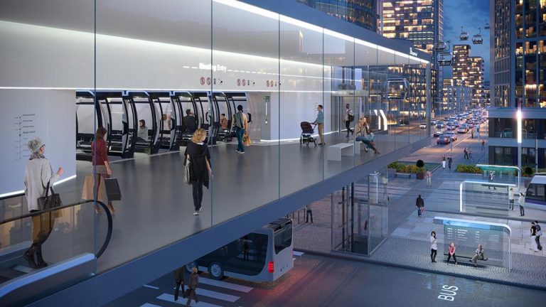 Urbane und autonome Seilbahn-Station als Rendering