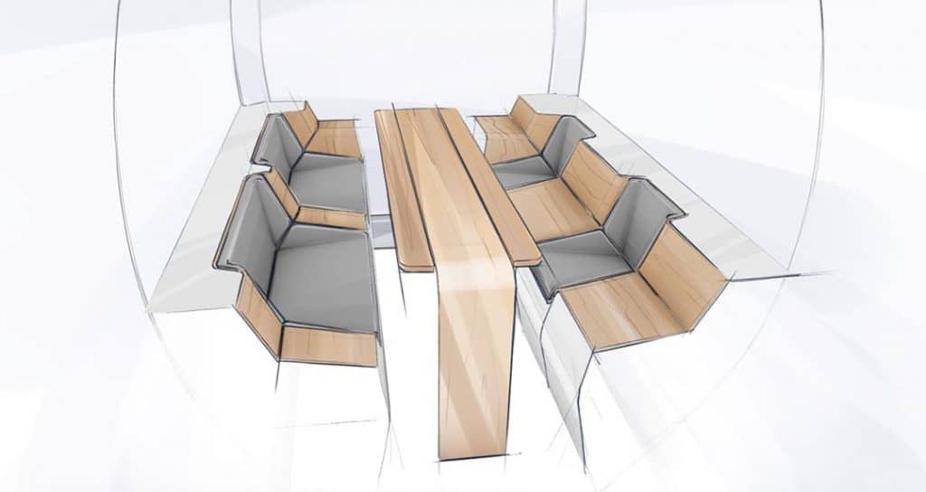 Produktdesign Skizze Sitze mit Tisch