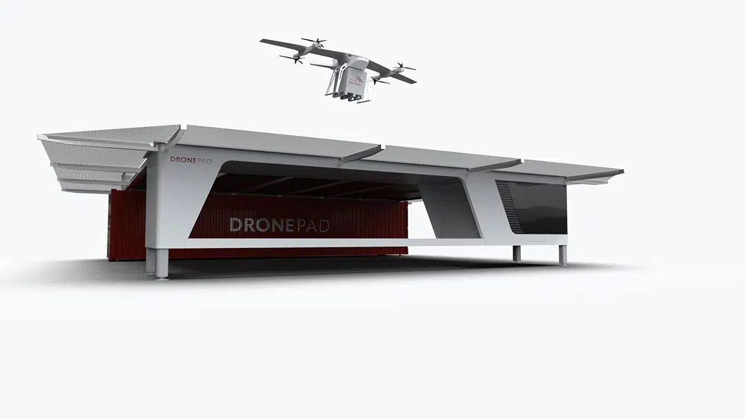 Drohne startet von mobiler Logistik-Plattform