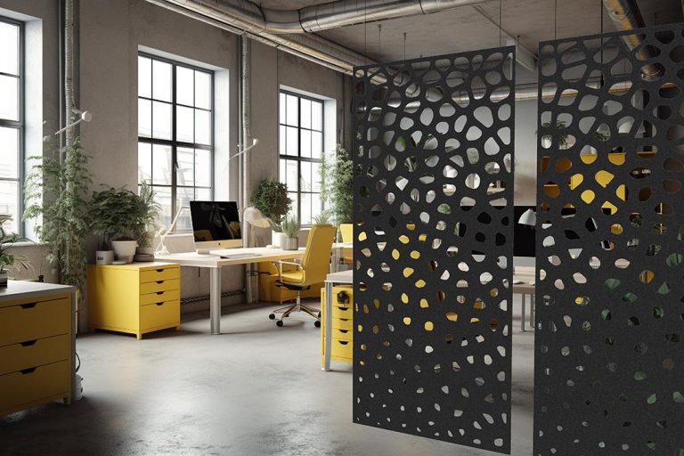 Akustische Designer Raumtrenner aus Vlies. Acoustic room divider with a modern design.