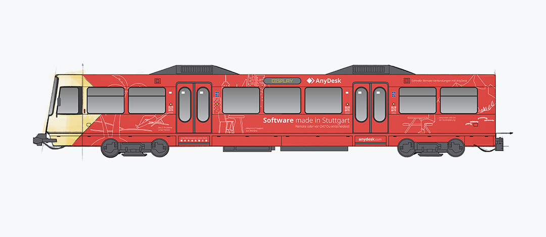Gestaltungsskizzen für die Straßenbahnbeklebung für AnyDesk