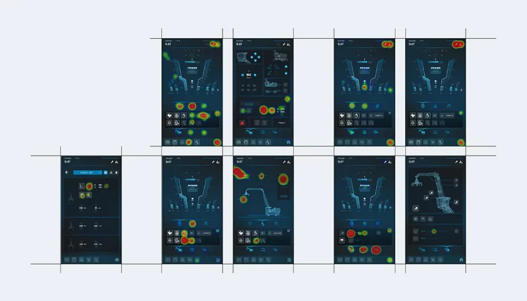 Das Ergebnis eines Interface Design User Testings in Form von Heat Maps