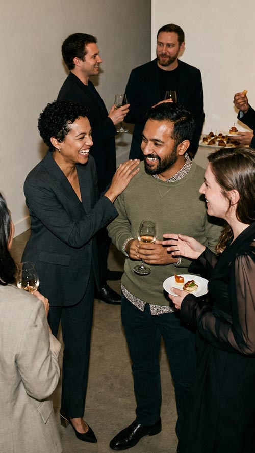 Gruppe von Architekten und Designern im Gespräch bei einem FORMAA-Networking-Event.